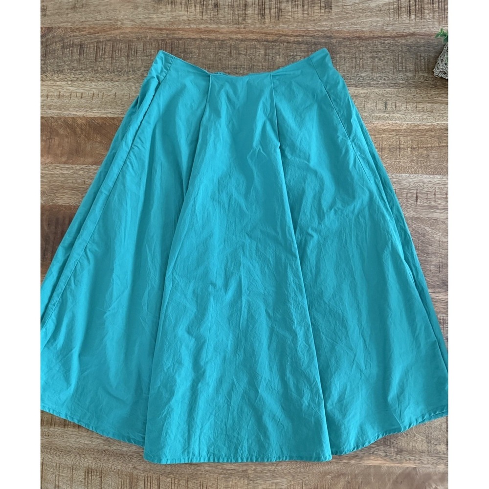 FRNCH‎ Green Cotton A-Line Midi Skirt Womens M Elastic Waist Pockets